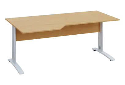 EZK 28 - 186 stůl kancelářský, rohový, levý, kovová podnož bílá, deska 25 mm, široký 1800 mm, javor horský